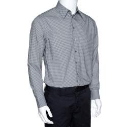 Giorgio Armani Monochrome Check Print Cotton Long Sleeve Shirt M