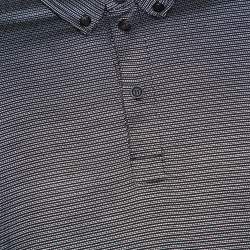 Giorgio Armani Black Silk & Cotton Stripe Pattern Knit Polo T-Shirt 3XL