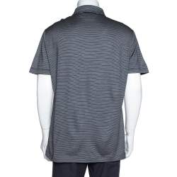 Giorgio Armani Black Silk & Cotton Stripe Pattern Knit Polo T-Shirt 3XL