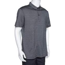 Giorgio Armani Black Silk & Cotton Stripe Pattern Knit Polo T-Shirt 3XL