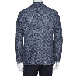 Pre Owned Giorgio Armani Navy Blue Zig Zag Print Textured Knit Jacket XL