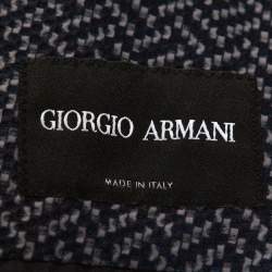 Pre Owned Giorgio Armani Navy Blue Zig Zag Print Textured Knit Jacket XL