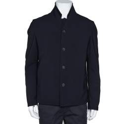 Giorgio Armani Navy Blue Stretch Wool Button Front Jacket XXL