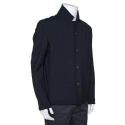 Giorgio Armani Navy Blue Stretch Wool Button Front Jacket XXL
