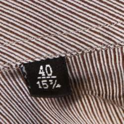 Pre Owned Giorgio Armani Brown Diagonal Striped Cotton Long Sleeve Shirt M