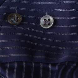 Pre Owned Giorgio Armani Navy Blue Pinstriped Cotton Long Sleeve Shirt M