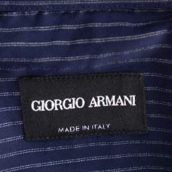 Pre Owned Giorgio Armani Navy Blue Pinstriped Cotton Long Sleeve Shirt M