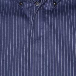 Pre Owned Giorgio Armani Navy Blue Pinstriped Cotton Long Sleeve Shirt M
