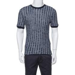 Pre Owned Giorgio Armani Navy Blue Textured Knit Fitted Crew Neck T-Shirt XL