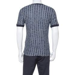 Pre Owned Giorgio Armani Navy Blue Textured Knit Fitted Crew Neck T-Shirt XL
