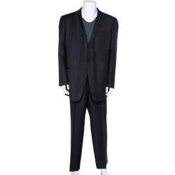 Giorgio Armani Borgo 21 Black Wool Pinstriped Suit 4XL