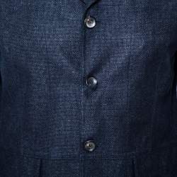 Giorgio Armani Navy Blue Linen & Wool Three Buttoned Jacket XL