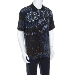 Pre Owned Giorgio Armani Dark Green & Navy Blue Knit Abstract Print T Shirt 4XL