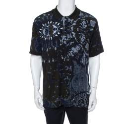 Giorgio Armani Dark Green & Navy Blue Knit Abstract Print T Shirt 4XL