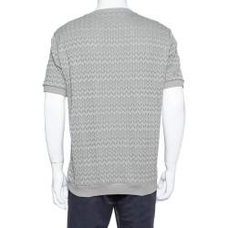 Giorgio Armani Grey Chevron Knit Short Sleeve Sweater 2XL