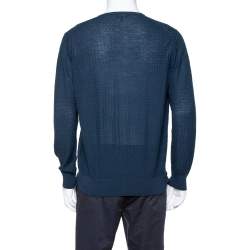Giorgio Armani Navy Blue Jaquard Knit V-Neck Sweater XXL