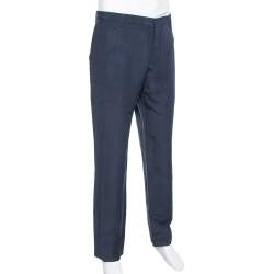 Giorgio Armani Navy Blue Flax & Silk Classic Trousers 4XL