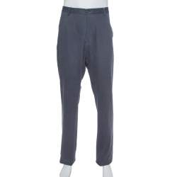 Giorgio Armani Navy Blue Textured Cotton Classic Trousers 4XL