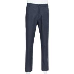 Pre Owned Giorgio Armani Navy Blue Speckled Wool & Silk Classic Trousers 3XL 