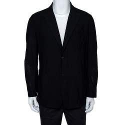 Pre Owned Giorgio Armani Midnight Blue Mesh Button Front Blazer XXL