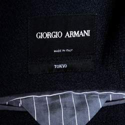Pre Owned Giorgio Armani Navy Blue Textured Knit Double Breasted Blazer XXL