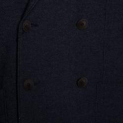 Pre Owned Giorgio Armani Navy Blue Textured Knit Double Breasted Blazer XXL
