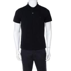 Pre Owned Giorgio Armani Black Cotton Pique Striped Polo T-Shirt L