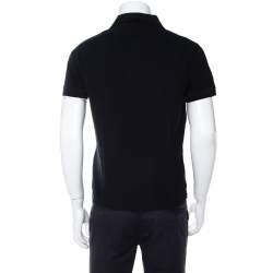 Pre Owned Giorgio Armani Black Cotton Pique Striped Polo T-Shirt L