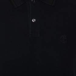Pre Owned Giorgio Armani Black Cotton Pique Striped Polo T-Shirt L