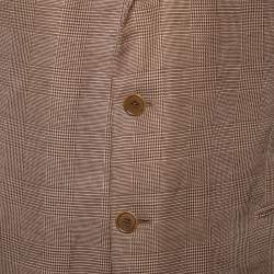 Giorgio Armani Brown Micro Check Patterned Linen Button Front Blazer 5XL