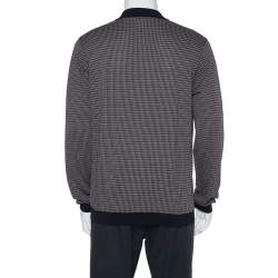 Giorgio Armani Navy Blue & Beige Patterned Knit Zipper Front Jacket XXL