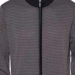 Giorgio Armani Navy Blue & Beige Patterned Knit Zipper Front Jacket XXL