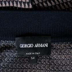 Giorgio Armani Navy Blue & Beige Patterned Knit Zipper Front Jacket XXL