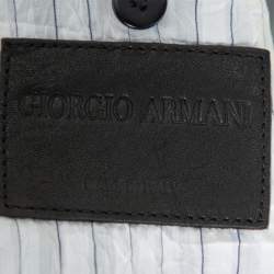 Pre Owned Giorgio Armani Black Leather Hooded Zip Front Jacket XXL