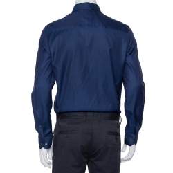 Pre Owned Giorgio Armani Navy Blue Patterned Silk Button Front Shirt L