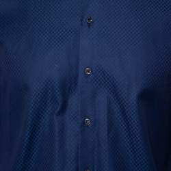 Pre Owned Giorgio Armani Navy Blue Patterned Silk Button Front Shirt L