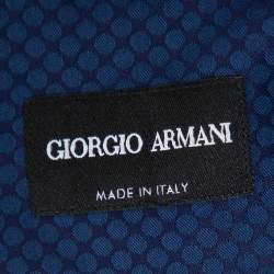 Pre Owned Giorgio Armani Navy Blue Patterned Silk Button Front Shirt L