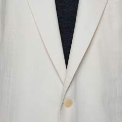 Pre Owned Giorgio Armani Cream Fiber & Silk Button Front Blazer 5XL