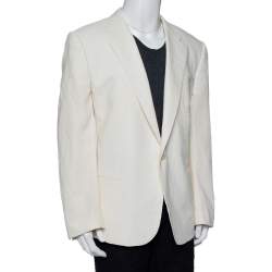 Pre Owned Giorgio Armani Cream Fiber & Silk Button Front Blazer 5XL
