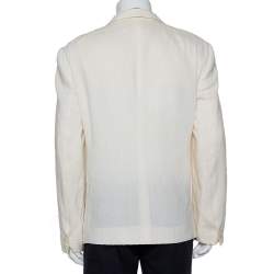 Pre Owned Giorgio Armani Cream Fiber & Silk Button Front Blazer 5XL