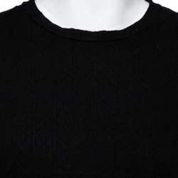 Pre Owned Giorgio Armani Black Patterned Knit Crewneck T-Shirt 4XL
