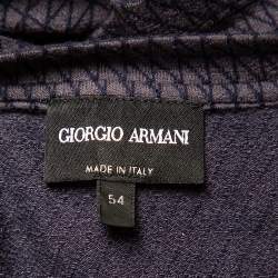 Pre Owned Giorgio Armani Navy Blue Patterned Knit Crewneck T-Shirt XXL
