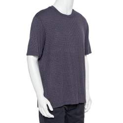 Pre Owned Giorgio Armani Navy Blue Patterned Knit Crewneck T-Shirt XXL