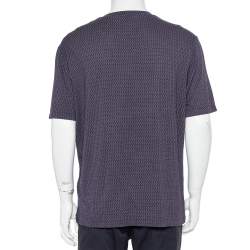Pre Owned Giorgio Armani Navy Blue Patterned Knit Crewneck T-Shirt XXL