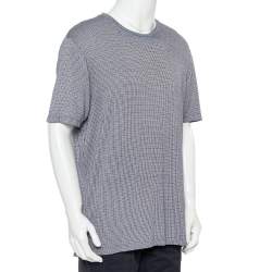Pre Owned Giorgio Armani Navy Blue Patterned Knit Crewneck T-Shirt 4XL