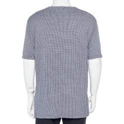 Pre Owned Giorgio Armani Navy Blue Patterned Knit Crewneck T-Shirt 4XL