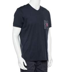 Pre Owned Giorgio Armani Navy Blue Patch Pocket Detail V-Neck T-Shirt 3XL