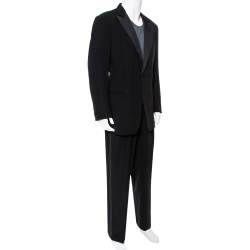 Giorgio Armani Black Wool Contrast Trim Detail Button Front Suit XXL