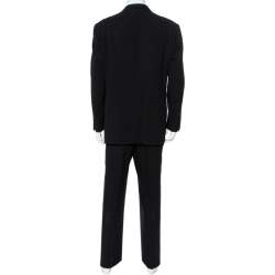 Giorgio Armani Black Wool Contrast Trim Detail Button Front Suit XXL