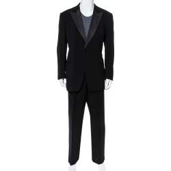 Giorgio Armani Black Wool Contrast Trim Detail Button Front Suit XXL